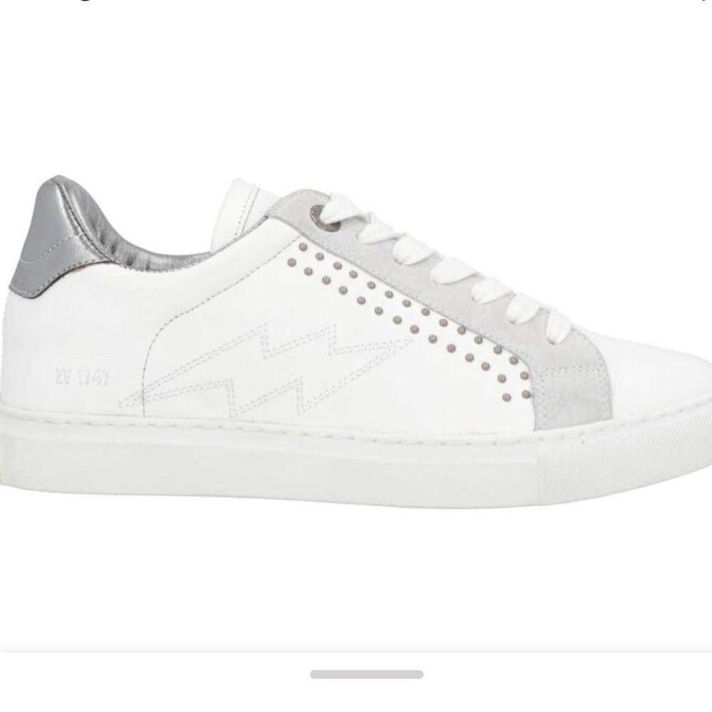 Zadig & Voltaire 1747 low white and grey leather sneaker size 38.  Excellent